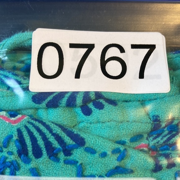 Roller Rabbit Cotton Dress L Block Print Turquoise Blue Tassel Tie Boho Beach - Picture 15 of 16